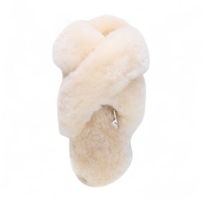 Women's Sheepskin Slippers Beige Warm Winter Fur Crossover - Snowbelle