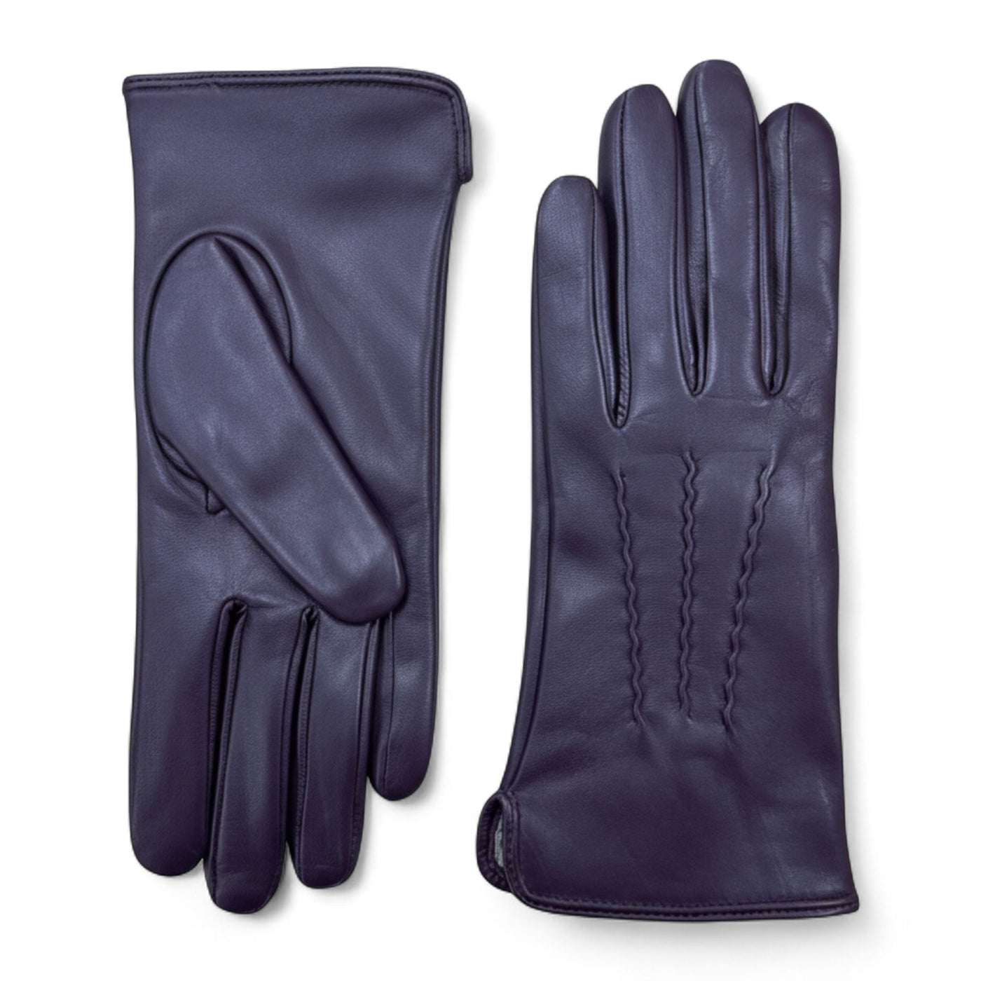 Womens Italian Leather Winter Stitch Line Design Soft Wool Lining Gloves - L-GLV-301