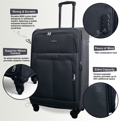 Expandable Soft Shell 4 Wheel Luggage Travel Cabin Suitcase Set Holiday Bags