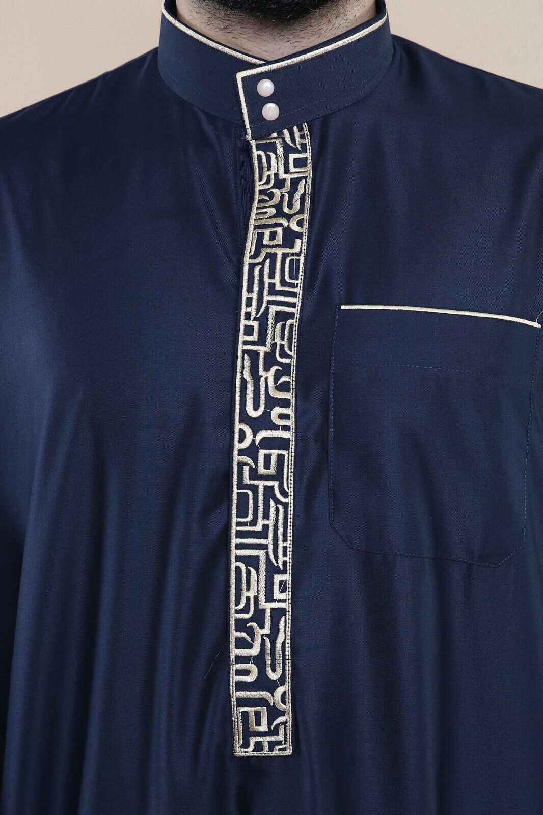 Mens Thobe Jubba Emirati Islamic Arabic Eid Embroidery Kaftan Jubbah Robe