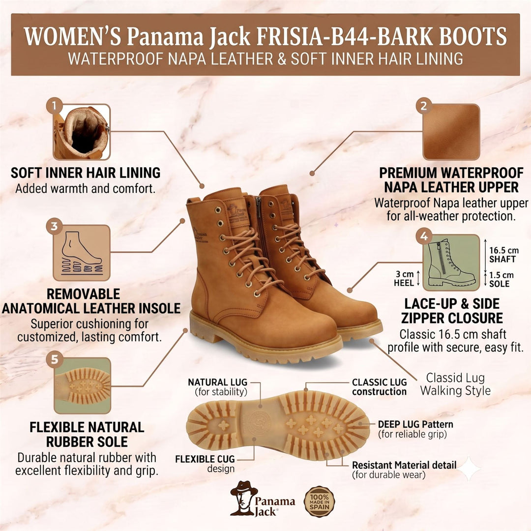 Panama Jack Women's Brown Waterproof Leather Warm Lace-Up Boots