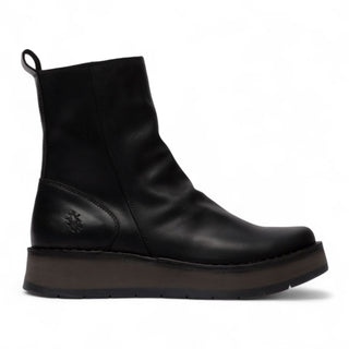 Fly London Womens Black RENO053FLY Leather Zip Up Platform Comfort Ankle Boots