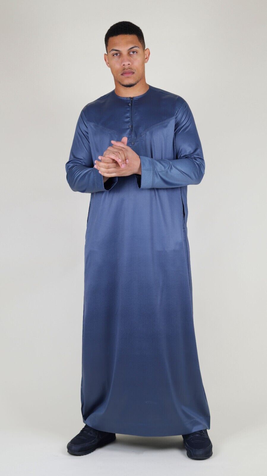 Men's Thobe Robe Satin Emirati Islamic Jubba Eid Slim Fit