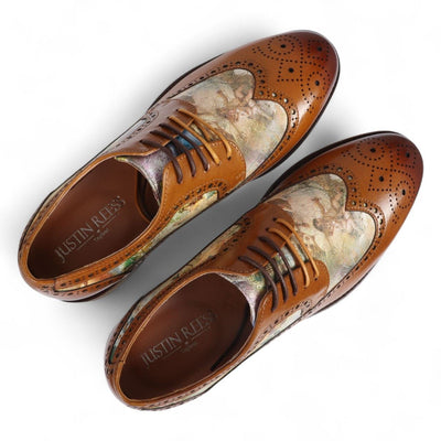 Justin Reess Men's Brown Leather Floral Brogue Shoes - Scott
