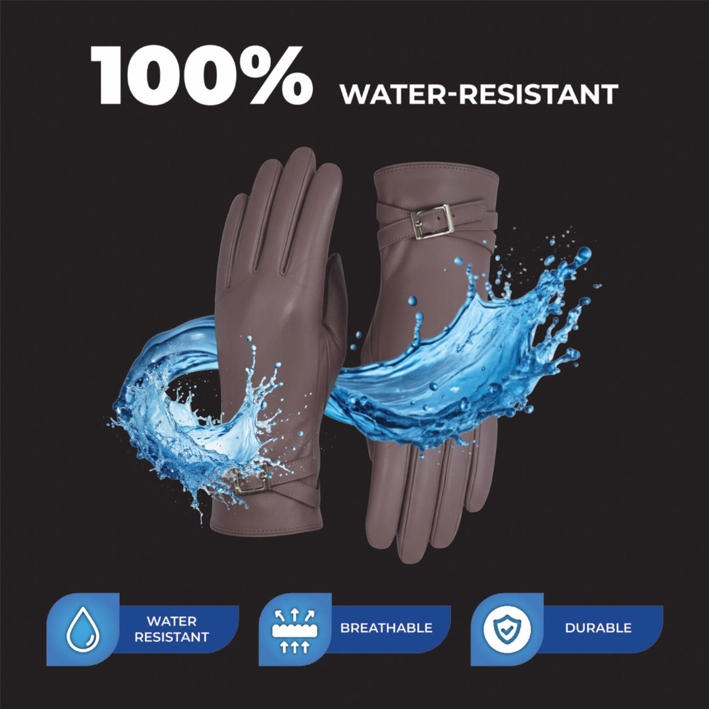 Womens Italian Leather Winter Buckle Soft Wool Lining Gloves - L-GLV-601