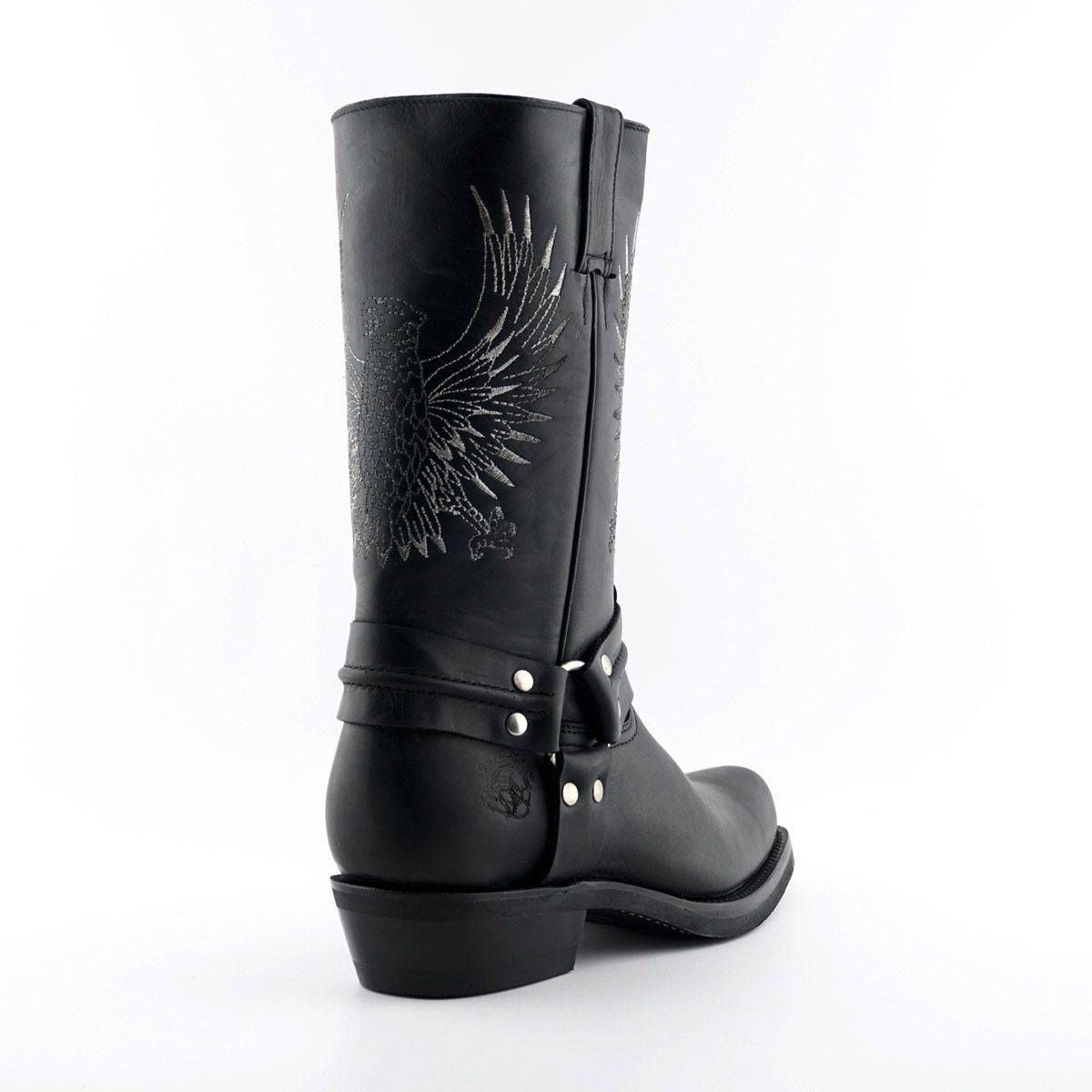 Grinders Mens Black Leather Cowboy Boots-Bald Eagle