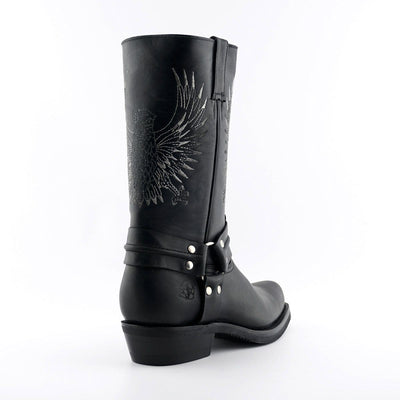 Grinders Mens Black Leather Cowboy Boots-Bald Eagle