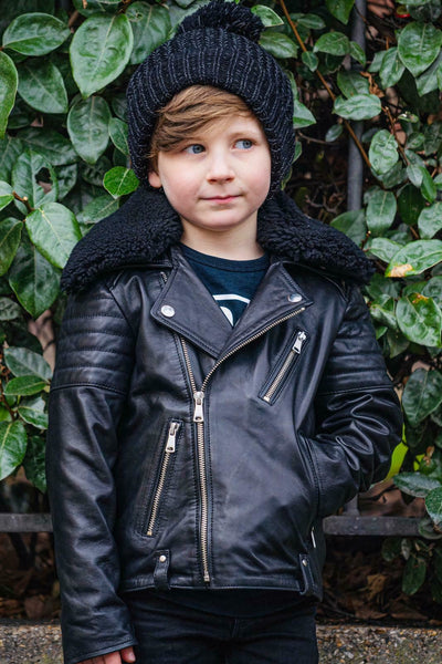 Kids Jackets Boys 100% Leather Detachable Collar Biker Jackets (3-13 Years)