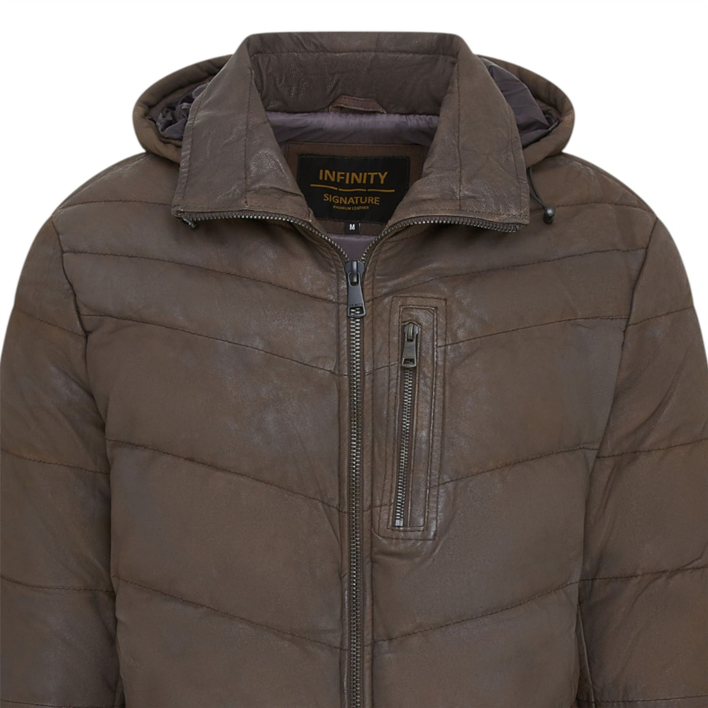 Men's Leather Quilted Jacket Hooded Puffer Winter Coat - Olyic