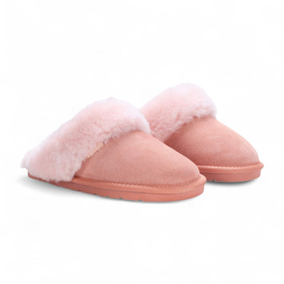 Women's Genuine Sheepskin Pink Suede Mule Winter Slippers - Luna