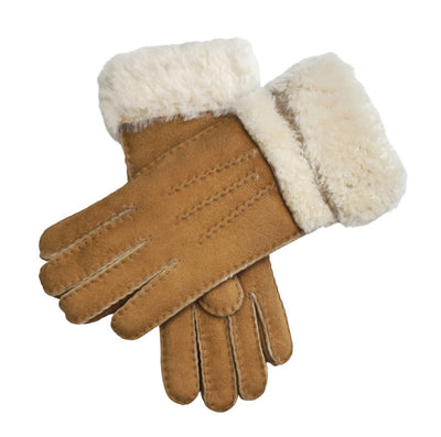 Womens Genuine Sheepskin Suede Gloves with Roll Up/Down Cuff