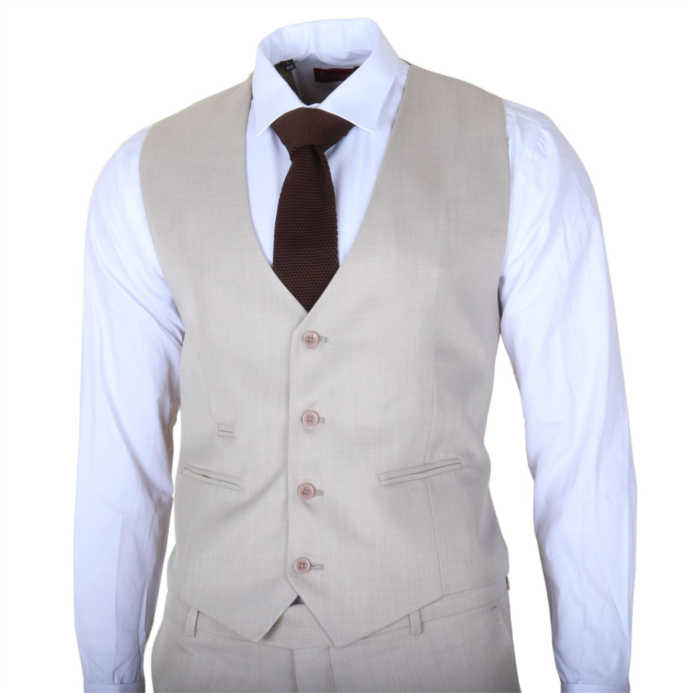 Men's Cream 3-Piece Tailored Fit Formal Wedding Peak Lapel Suit