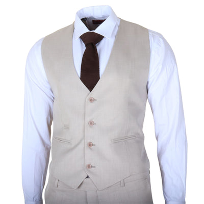 Men's Cream 3-Piece Tailored Fit Formal Wedding Peak Lapel Suit