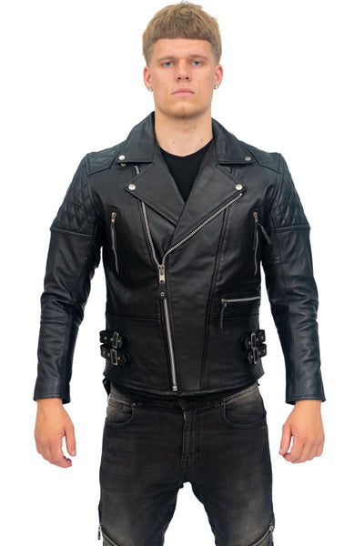 Mens Cowhide Leather Biker Jacket-Nassau