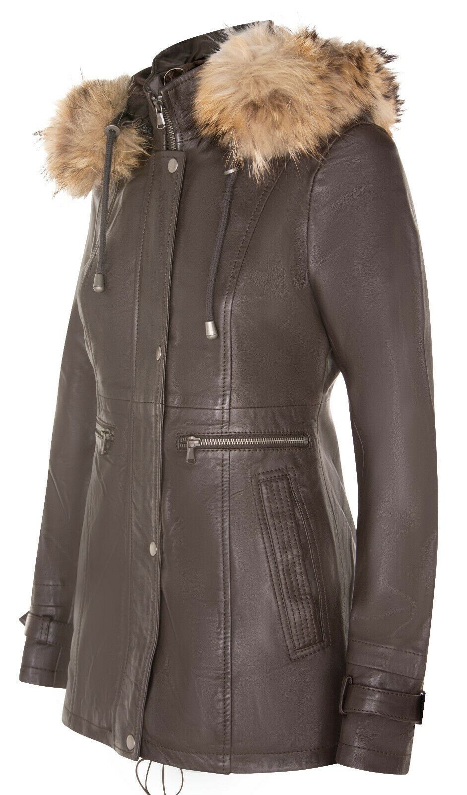 Parka da donna in pelle con cappuccio-Putian