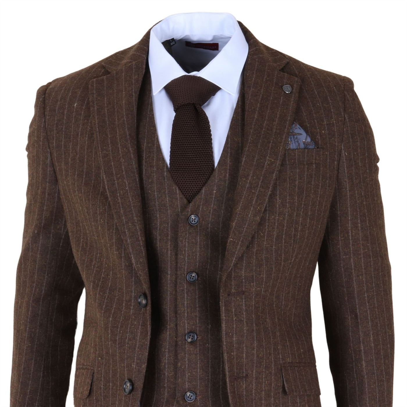 Men's Brown Pinstripe 3 Piece Slim Fit Formal Dinner Suit