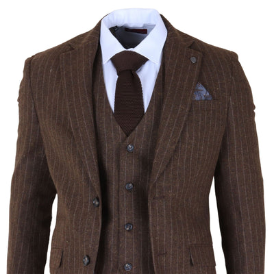 Men's Brown Pinstripe 3 Piece Slim Fit Formal Dinner Suit
