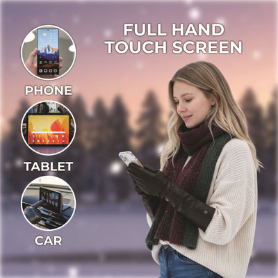 Womens Long Italian Leather Winter Soft Wool Lining Gloves