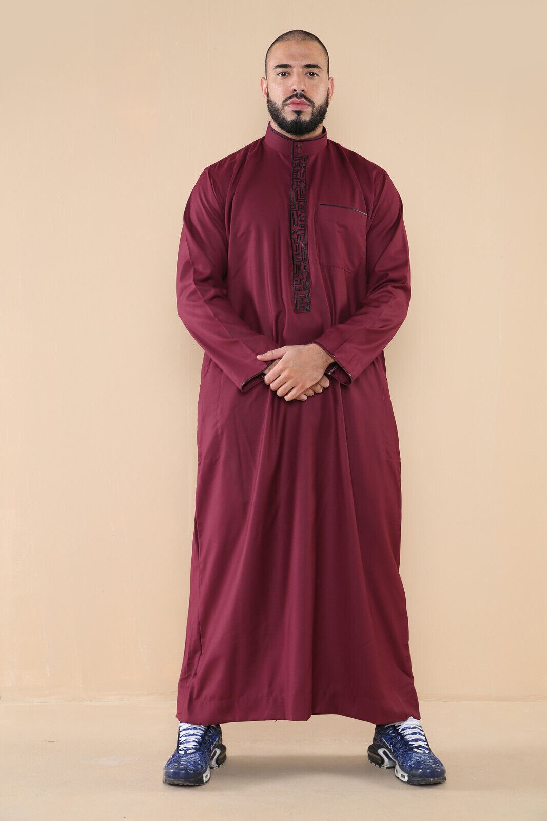 Mens Thobe Jubba Emirati Islamic Arabic Eid Embroidery Kaftan Jubbah Robe