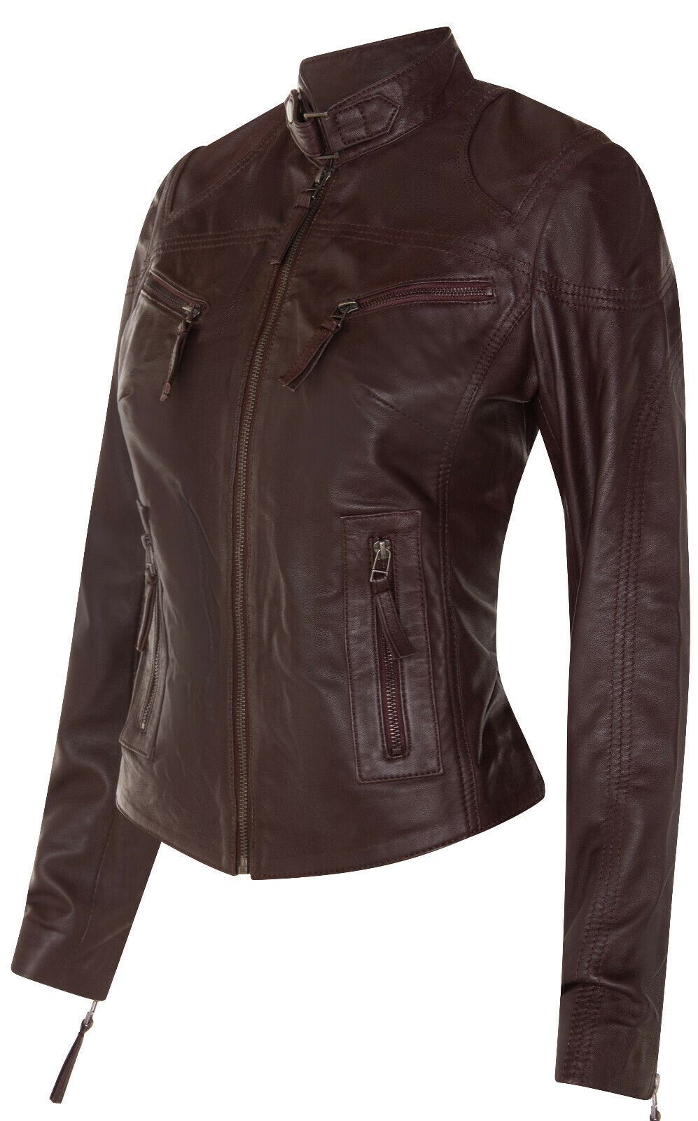 Lässige Slim-Fit Bikerjacke aus Leder für Damen – Tulsa