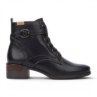 Pikolinos Women's Black Leather Lace-Up Mid-Heel Ankle Boots - Malaga