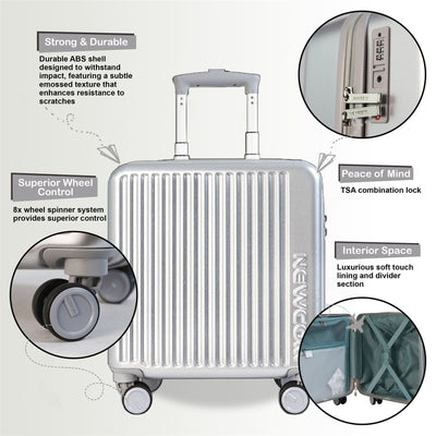 Hard Shell Cabin 44 x 22 x 38 cm TSA Secure Luggage Suitcase Suitable for Easyjet, Ryanair