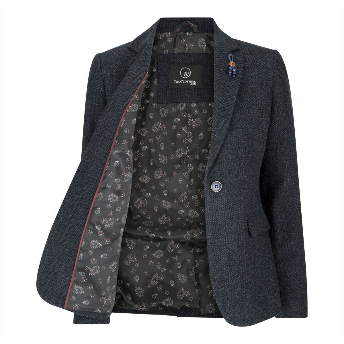 Womens Tweed 1920s Herringbone Navy Blazer