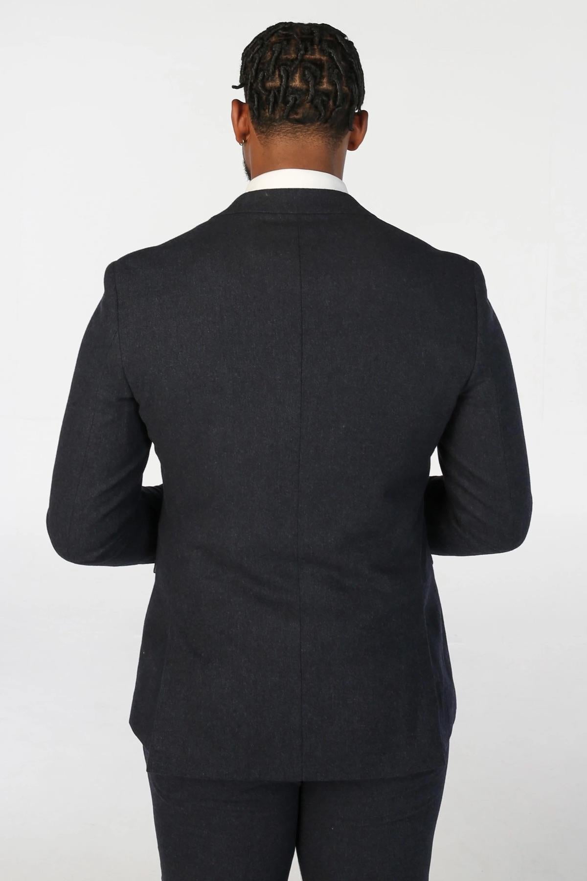 Men's Navy Blue Wool Blend Tweed Formal Blazer