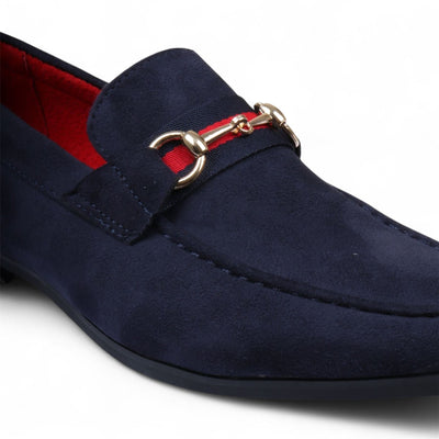 Men's Suede Loafers with Gold Buckle Slip-On Dress Shoes