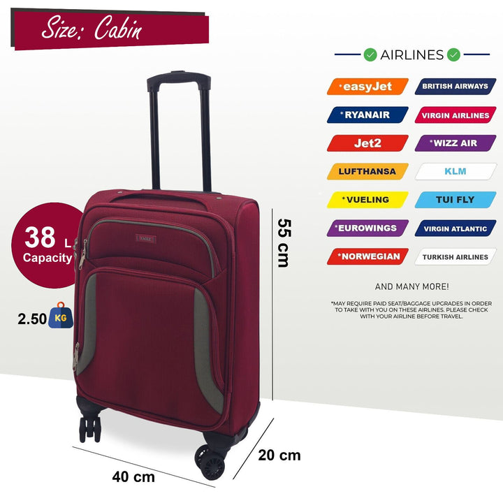 Soft Shell Cabin Suitcase 55 x 40 x 20 cm Lightweight Luggage Suitable Infinity Leather