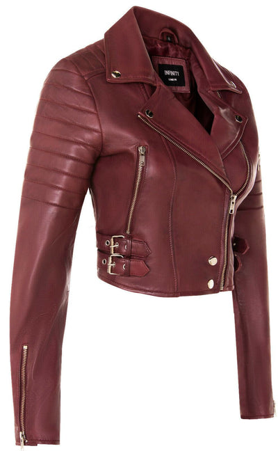 Giacca da motociclista in pelle corta Brando da donna - Damasco
