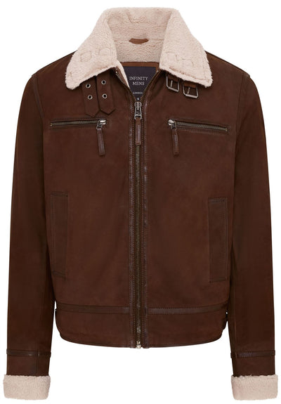 Mens Real Sheep Suede Bomber Aviator Jacket - Sandnes