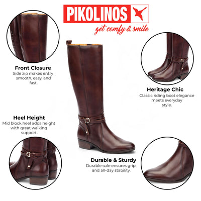 Pikolinos Women's Knee High Tall Caoba Brown Leather Boots - Daroca