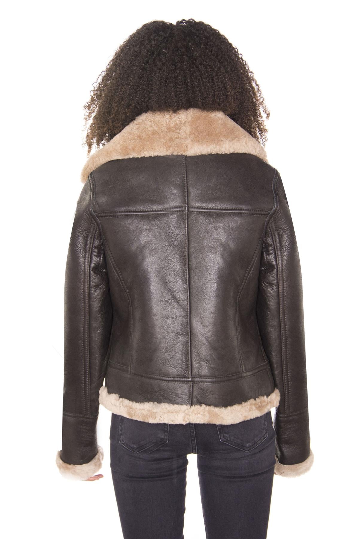 Womens Brown B3 Sheepskin Leather Flying Jacket-Portland