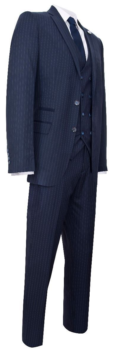Men's 3 Piece Navy Blue Pinstripe Retro Suit