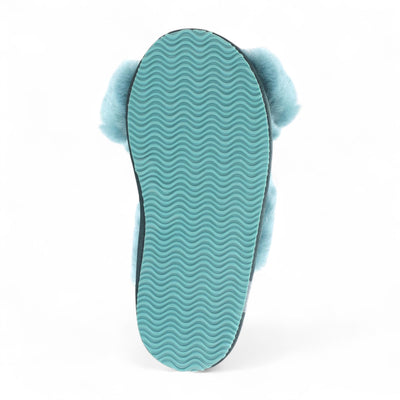 Women's Sheepskin Slippers Teal Warm Winter Fur Crossover - Snowbelle