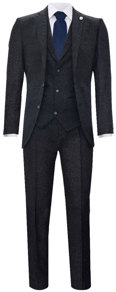 Men's 3 Piece Black Herringbone Tweed Suit