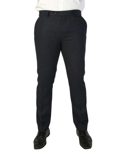 Men's Navy Blue Wool Blend Tweed Formal Trousers