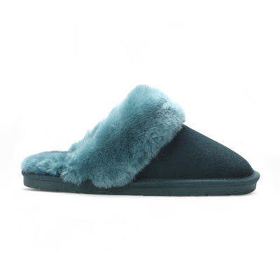 Women's Genuine Sheepskin Green Suede Mule Winter Slippers - Luna