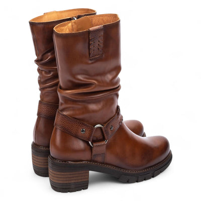 Pikolinos Women's Mid-Calf Cuero Brown Leather Tall Ankle Boots - San Sebastia