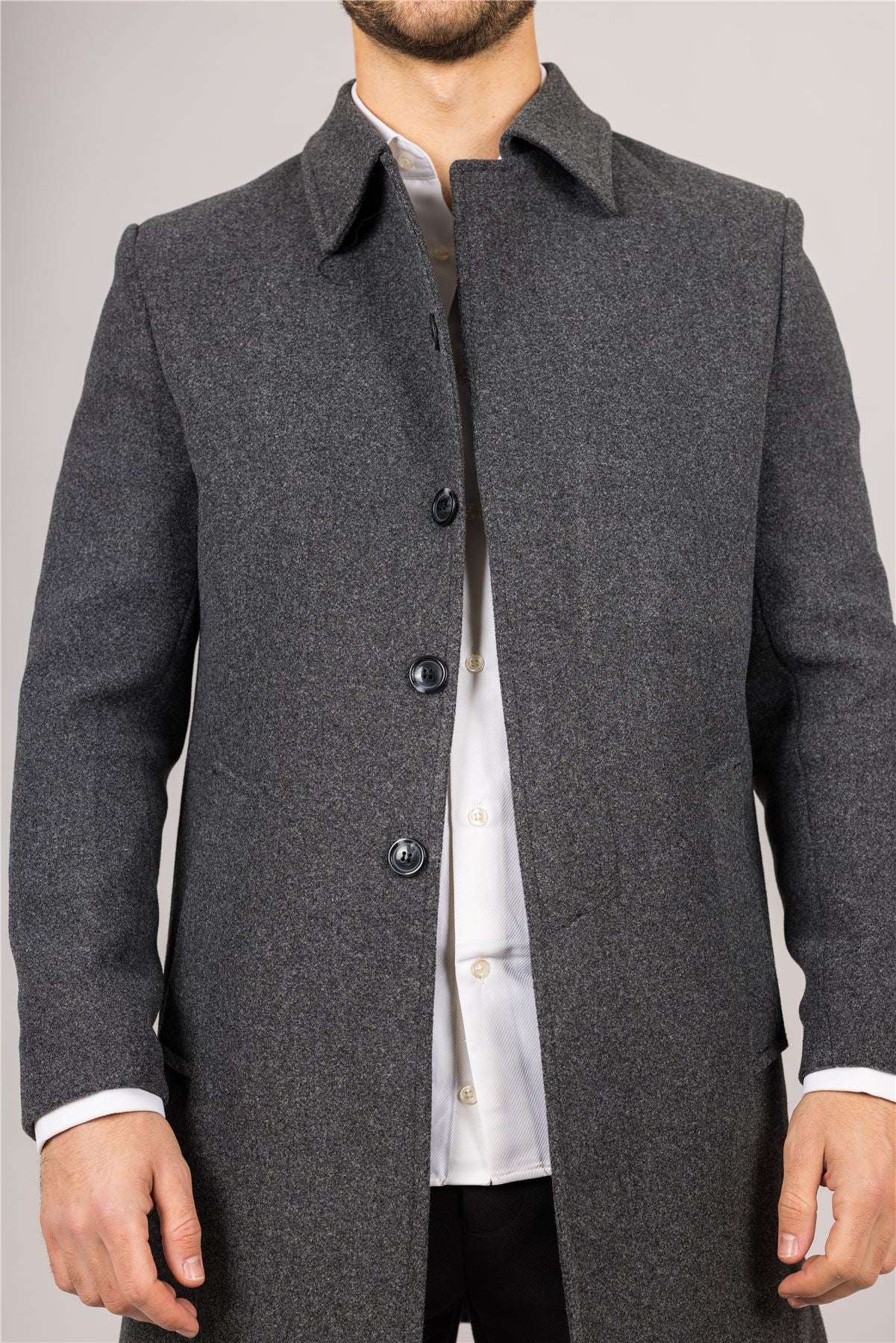 Men's Wool Blend Classic Collar Grey Overcoat