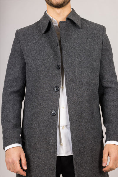 Men's Wool Blend Classic Collar Grey Overcoat