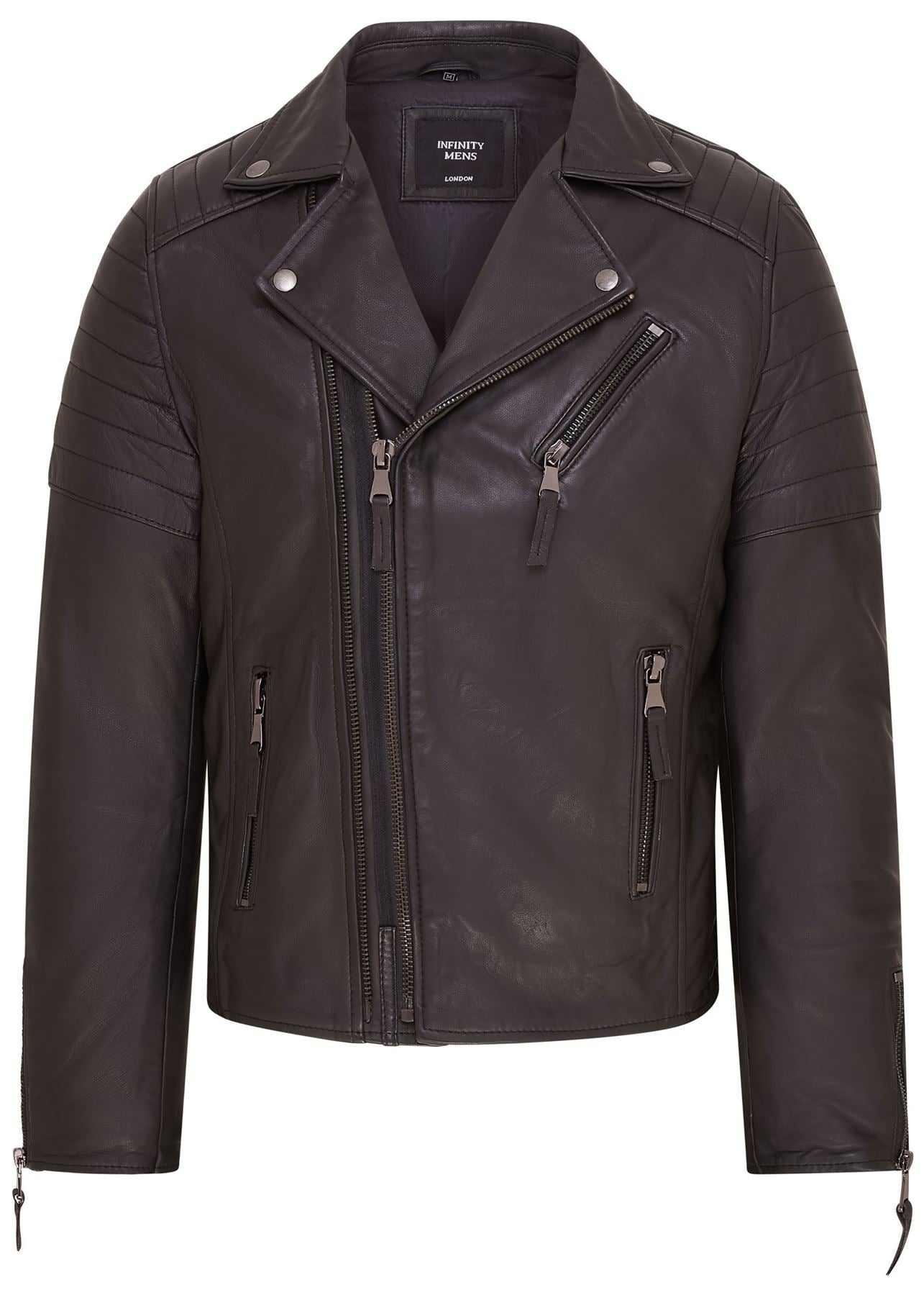 Mens Brando Double Cross Zip Leather Biker Jacket- Fagernes