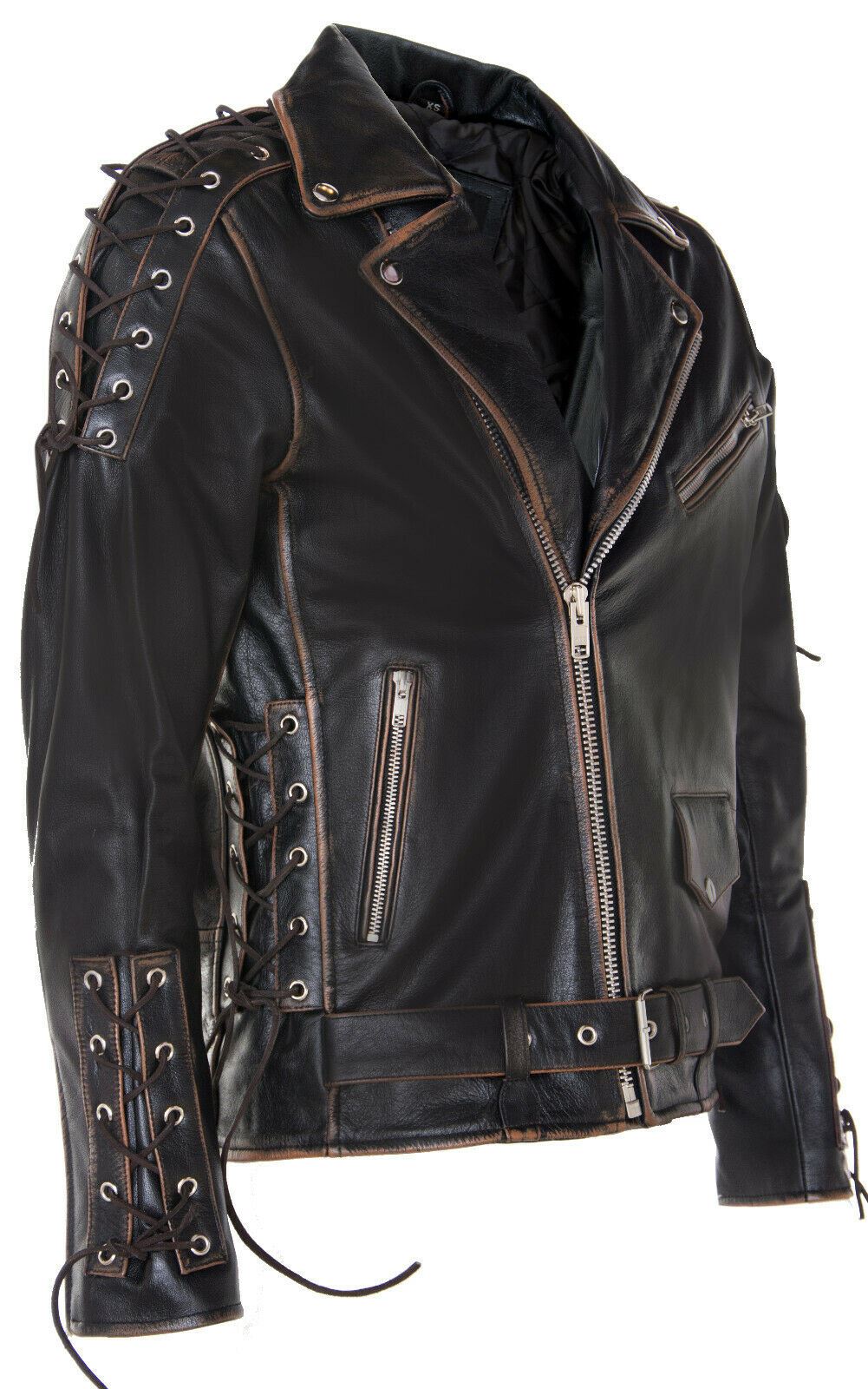 Mens Embossed Brando Leather Biker Jacket-Chicago