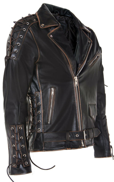 Mens Embossed Brando Leather Biker Jacket-Chicago