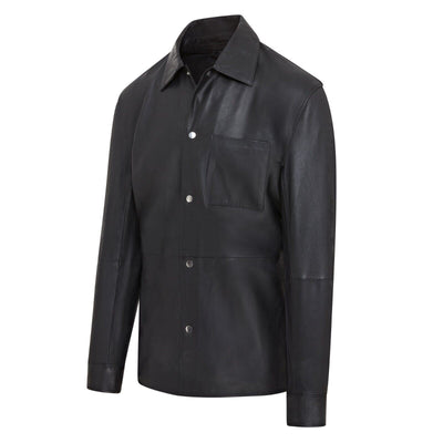 Mens Black Leather Trucker Western Unlined Shirt Jacket - Abilene