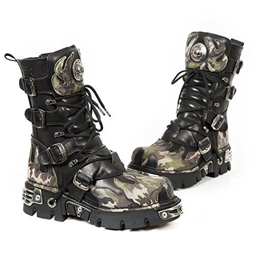 New Rock Flame Accented Camouflage Leather Biker Boots- M-591-S15