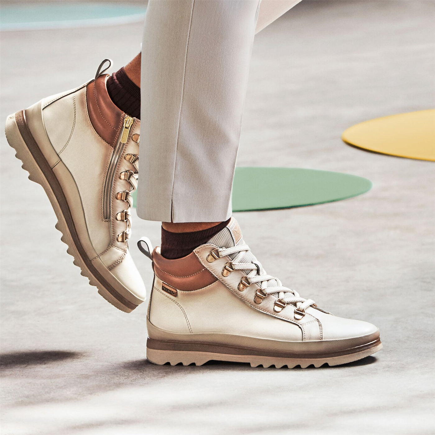 Pikolinos Women’s Nata White Leather Ankle Trainers Boots - Vigo