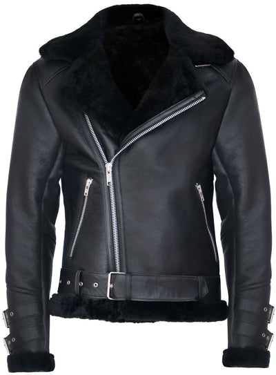 Mens Sheepskin Leather Biker Jacket-Edmonton