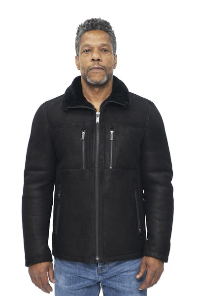 Mens Sheepskin Biker Bomber Jacket-Hungerford